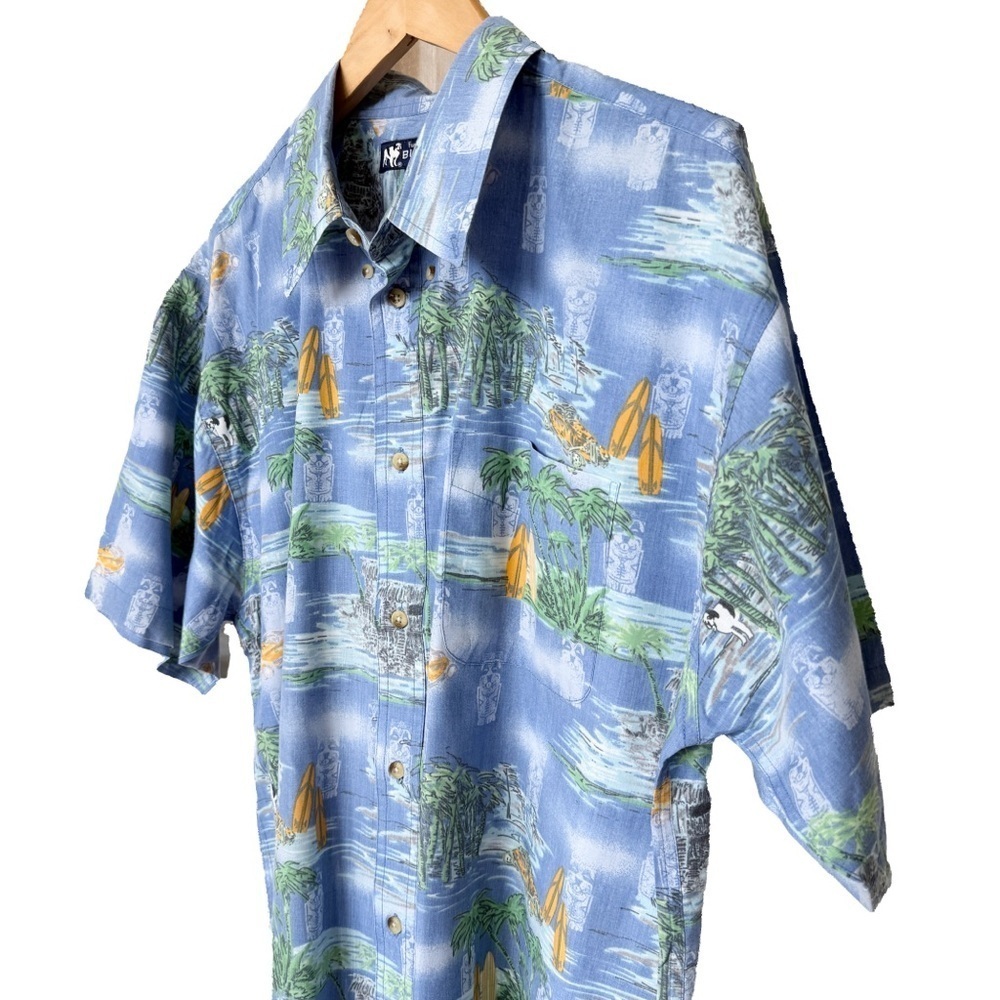 Big Dogs Men's Hawaiian Tiki Graphic Print Button-Up Shirt Size L Casual Cotton